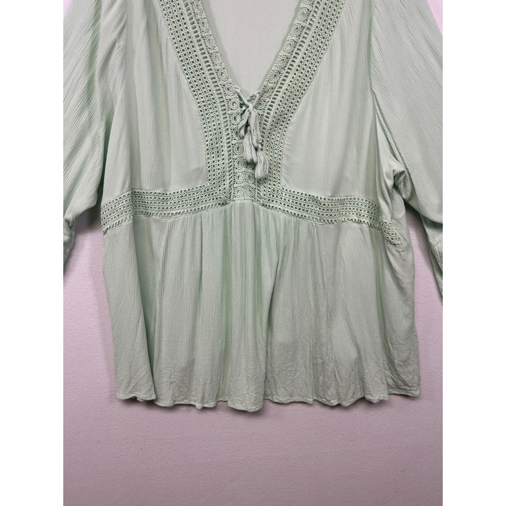 Boho Cottagecore Torrid Womens 5X Mint Green Crochet Lace Peplum Babydoll Top - Picture 8 of 9